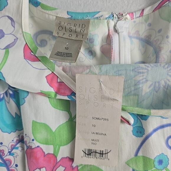 Sigrid Olsen Sport Blue Floral Shift Knee Length Stretch Dress 10 Athleisure - Picture 7 of 11